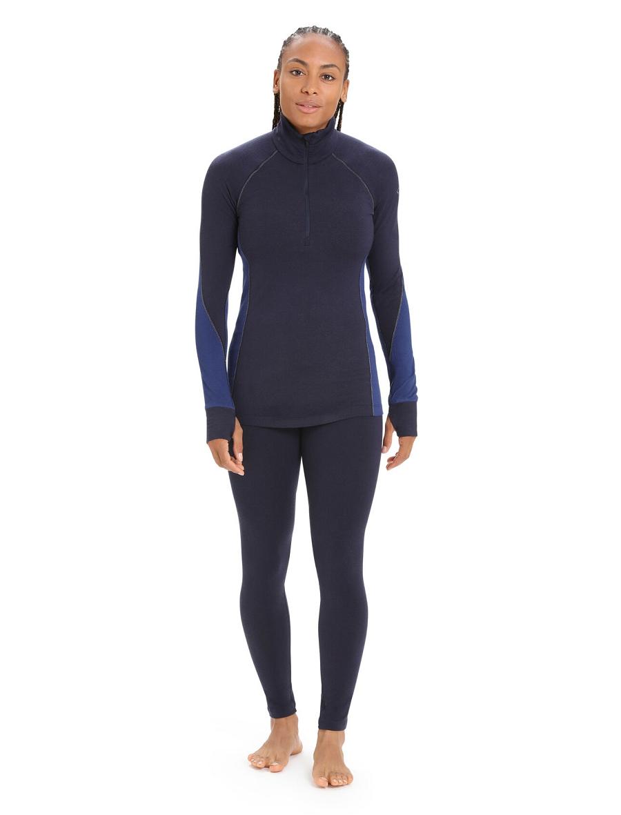 Midnight Navy / Royal Navy Icebreaker BodyfitZone™ Merino 260 Zone Long Sleeve Half Zip Thermal Top Women's Base Layers | AU 1897CTVE